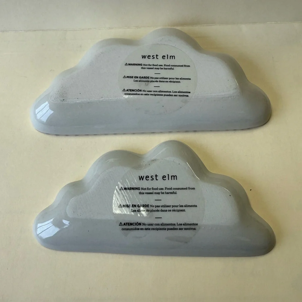 2 West Elm Cloud Ceramic Trinket Dishes in Black & White Geometric Designs.